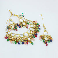 Vaamika Gold Plated Kundan Stone & Beads Traditional Choker Necklace Set- VMNECK407