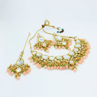 Vaamika Gold Plated Kundan Stone & Beads Traditional Choker Necklace Set- VMNECK407