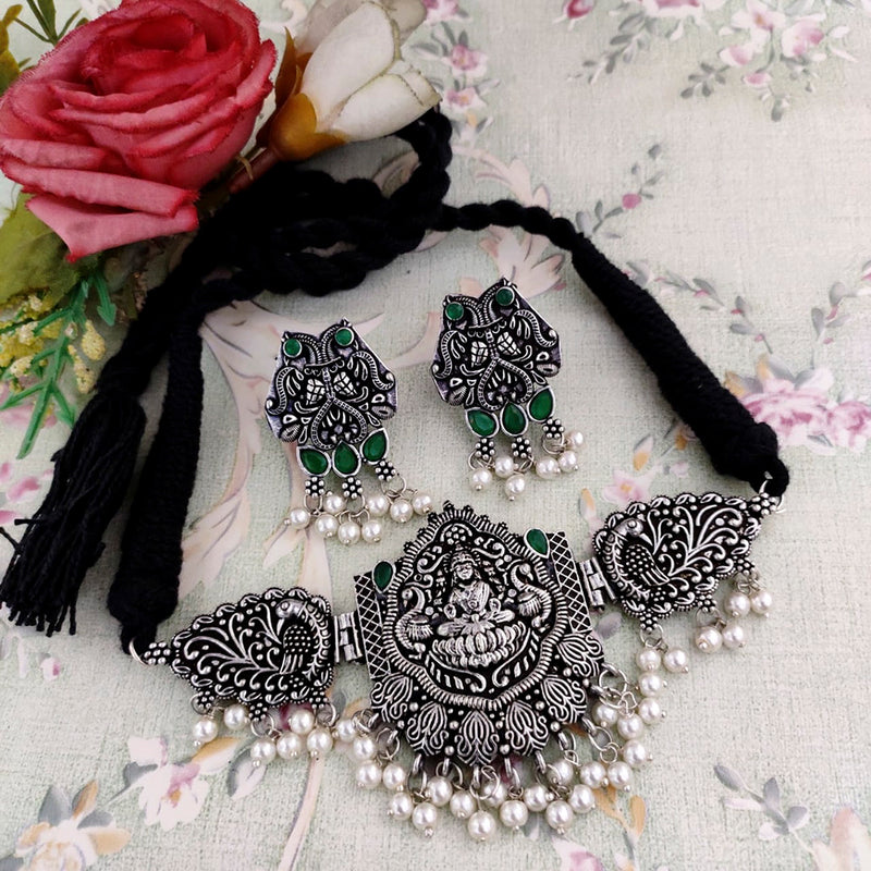 Vaamika Oxidized Plated Pota Stone Thread Necklace Set