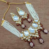 Vaamika Gold Plated Kundan Stone & Beads Traditional Choker Necklace Set- VMNECK410