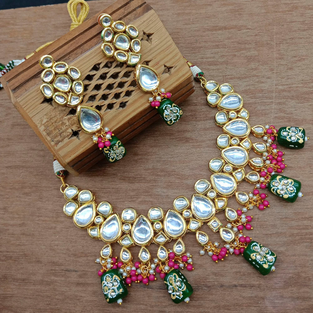 Vaamika Gold Plated Kundan Stone & Beads Traditional Choker Necklace Set- VMNECK411