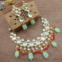 Vaamika Gold Plated Kundan Stone & Beads Traditional Choker Necklace Set- VMNECK411