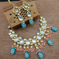 Vaamika Gold Plated Kundan Stone & Beads Traditional Choker Necklace Set- VMNECK411