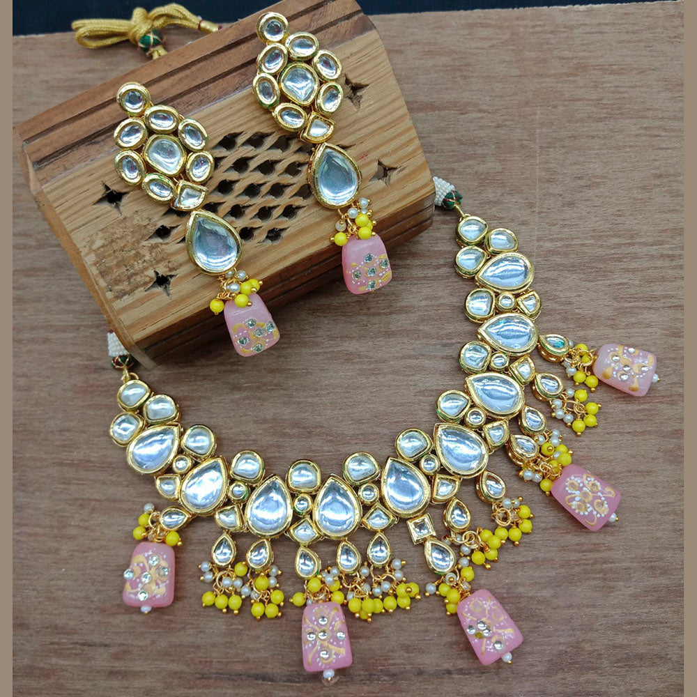 Vaamika Gold Plated Kundan Stone & Beads Traditional Choker Necklace Set- VMNECK411