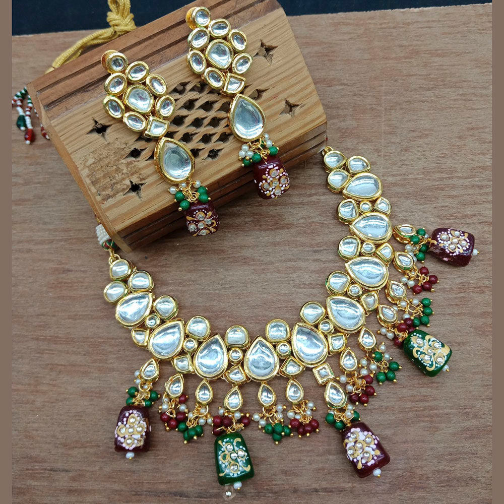 Vaamika Gold Plated Kundan Stone & Beads Traditional Choker Necklace Set- VMNECK411