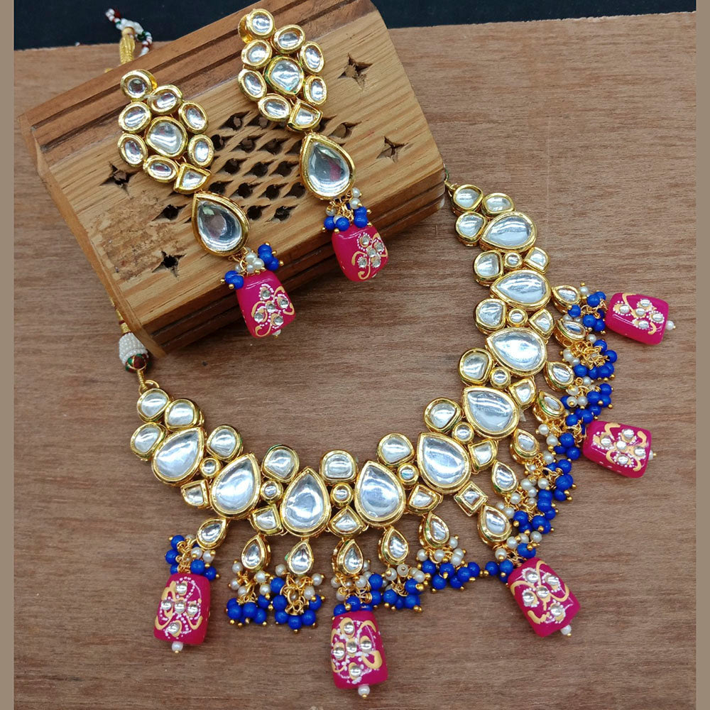 Vaamika Gold Plated Kundan Stone & Beads Traditional Choker Necklace Set- VMNECK411