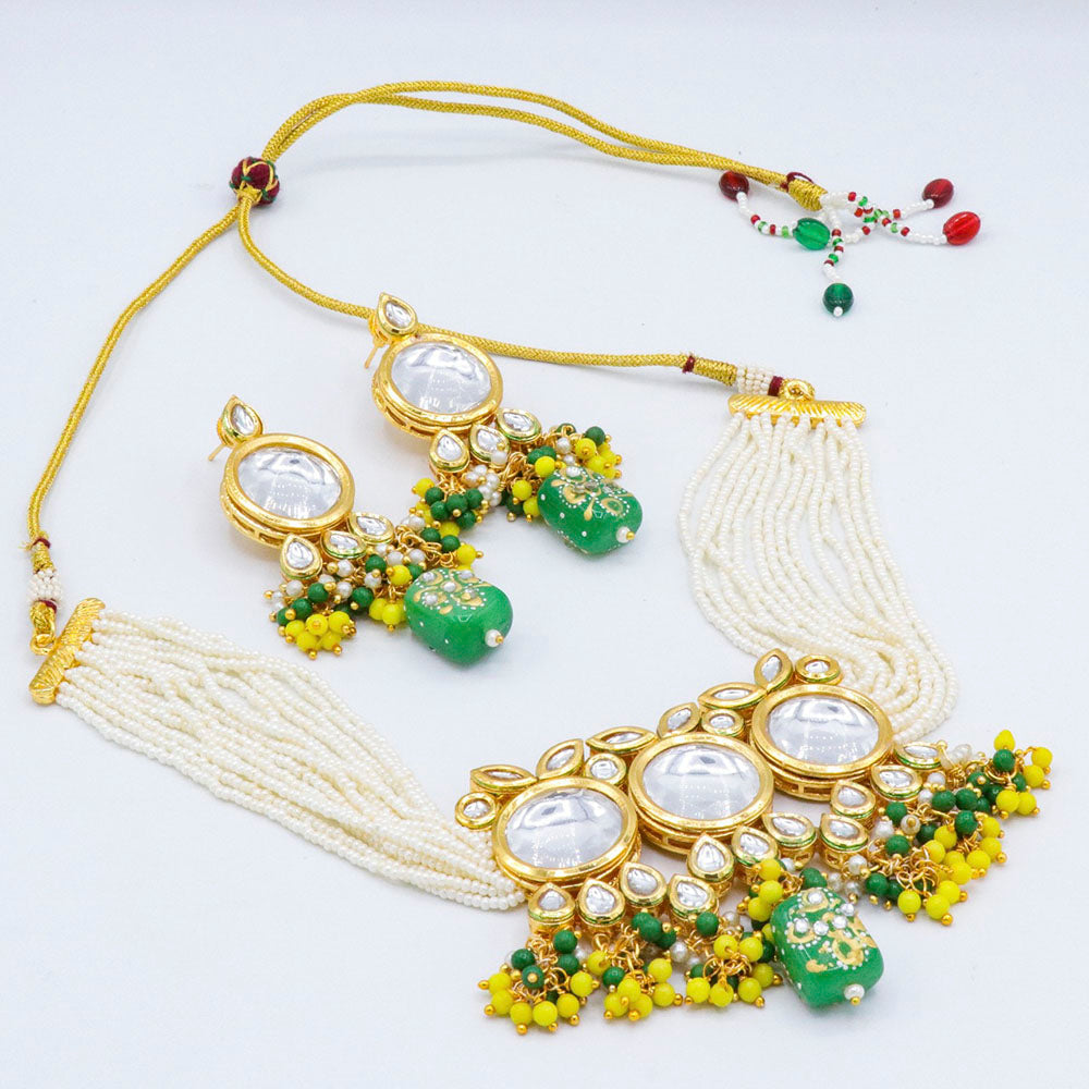 Vaamika Gold Plated Kundan Stone & Beads Traditional Choker Necklace Set- VMNECK412