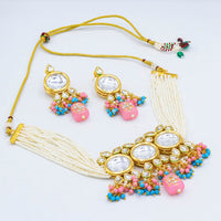 Vaamika Gold Plated Kundan Stone & Beads Traditional Choker Necklace Set- VMNECK412