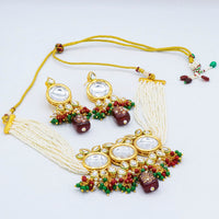 Vaamika Gold Plated Kundan Stone & Beads Traditional Choker Necklace Set- VMNECK412