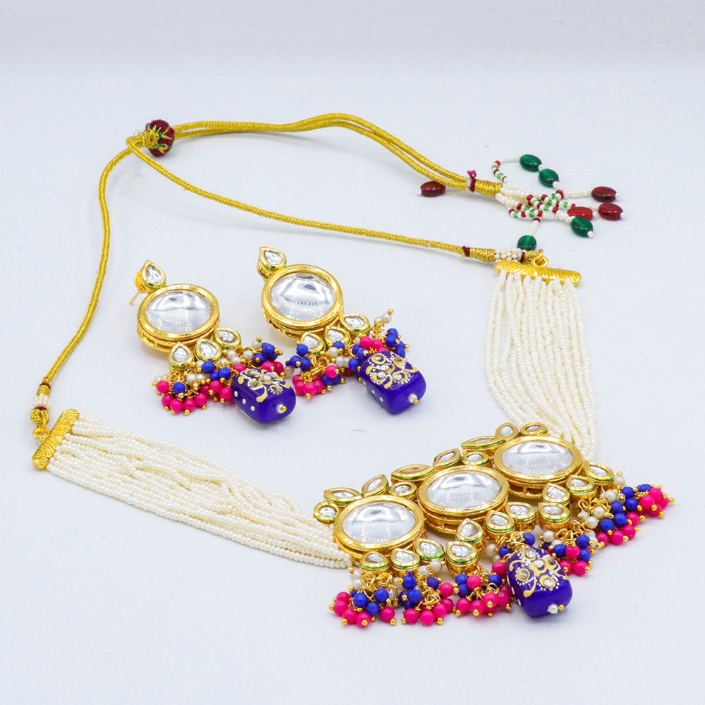 Vaamika Gold Plated Kundan Stone & Beads Traditional Choker Necklace Set- VMNECK412