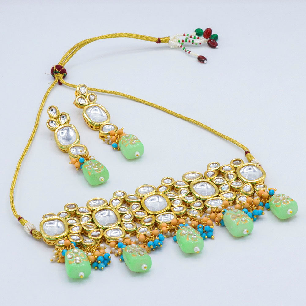 Vaamika Gold Plated Kundan Stone & Beads Traditional Choker Necklace Set- VMNECK413