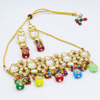 Vaamika Gold Plated Kundan Stone & Beads Traditional Choker Necklace Set- VMNECK413