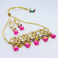 Vaamika Gold Plated Kundan Stone & Beads Traditional Choker Necklace Set- VMNECK413