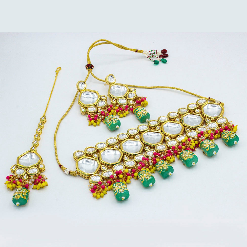 Vaamika Gold Plated Kundan Stone & Beads Traditional Choker Necklace Set- VMNECK414
