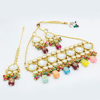 Vaamika Gold Plated Kundan Stone & Beads Traditional Choker Necklace Set- VMNECK414