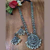 Vaamika Oxidised Plated Pota Stone Long Necklace Set