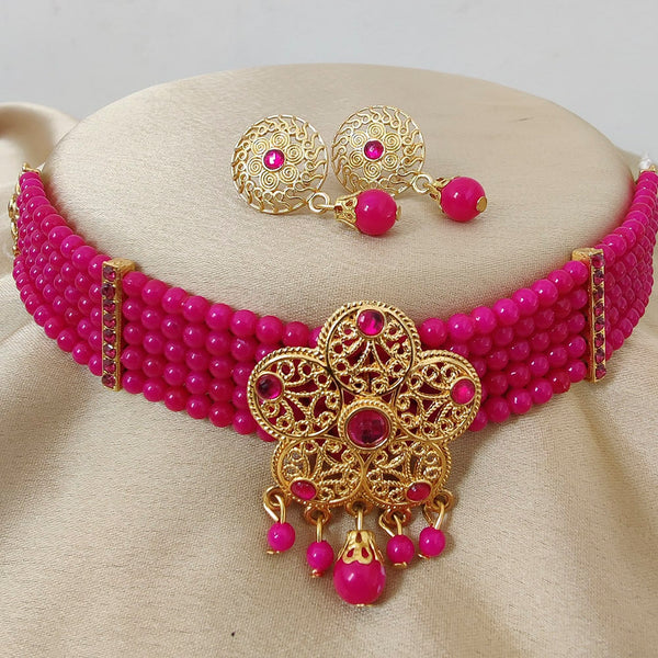 Vaamika Pota Stone & Beads Gold Plated Choker Necklace Set