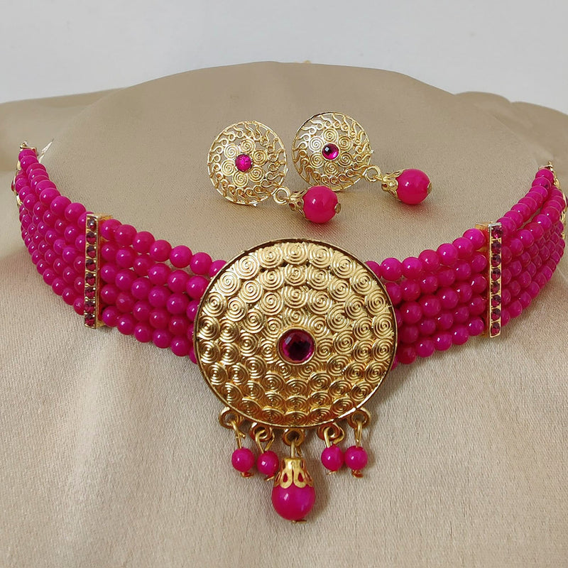 Vaamika Pota Stone & Beads Gold Plated Choker Necklace Set