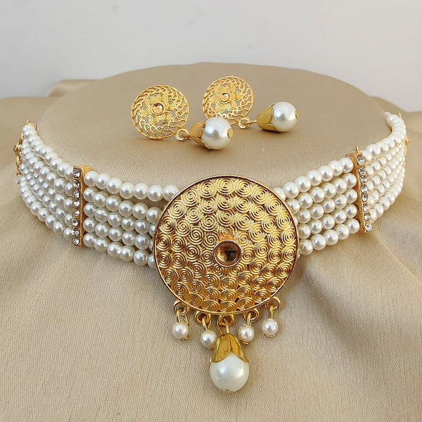 Vaamika Pota Stone & Beads Gold Plated Choker Necklace Set