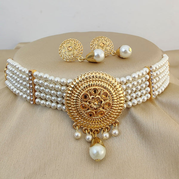 Vaamika Pota Stone & Beads Gold Plated Choker Necklace Set