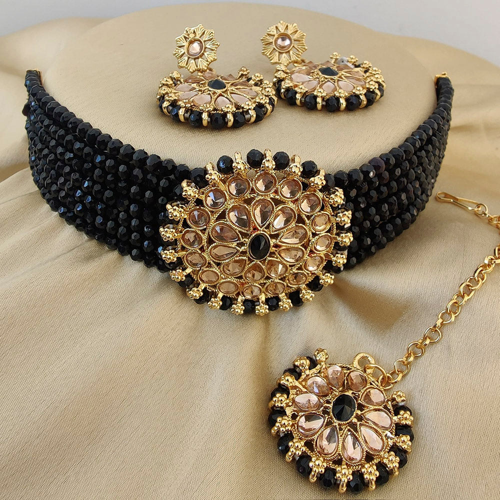 Vaamika Crystal Stone Beads Gold Plated Choker Necklace Set