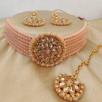 Vaamika Crystal Stone & Beads Gold Plated Choker Necklace Set
