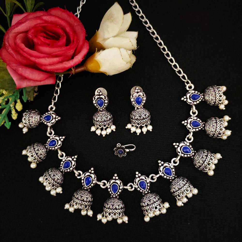 Vaamika Oxidized Plated Kundan Stone Choker Necklace Set