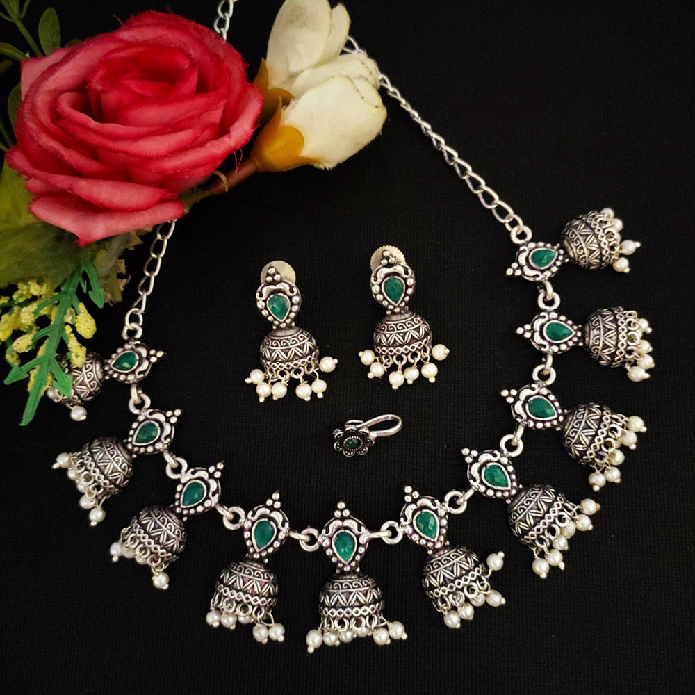 Vaamika Oxidized Plated Kundan Stone Choker Necklace Set