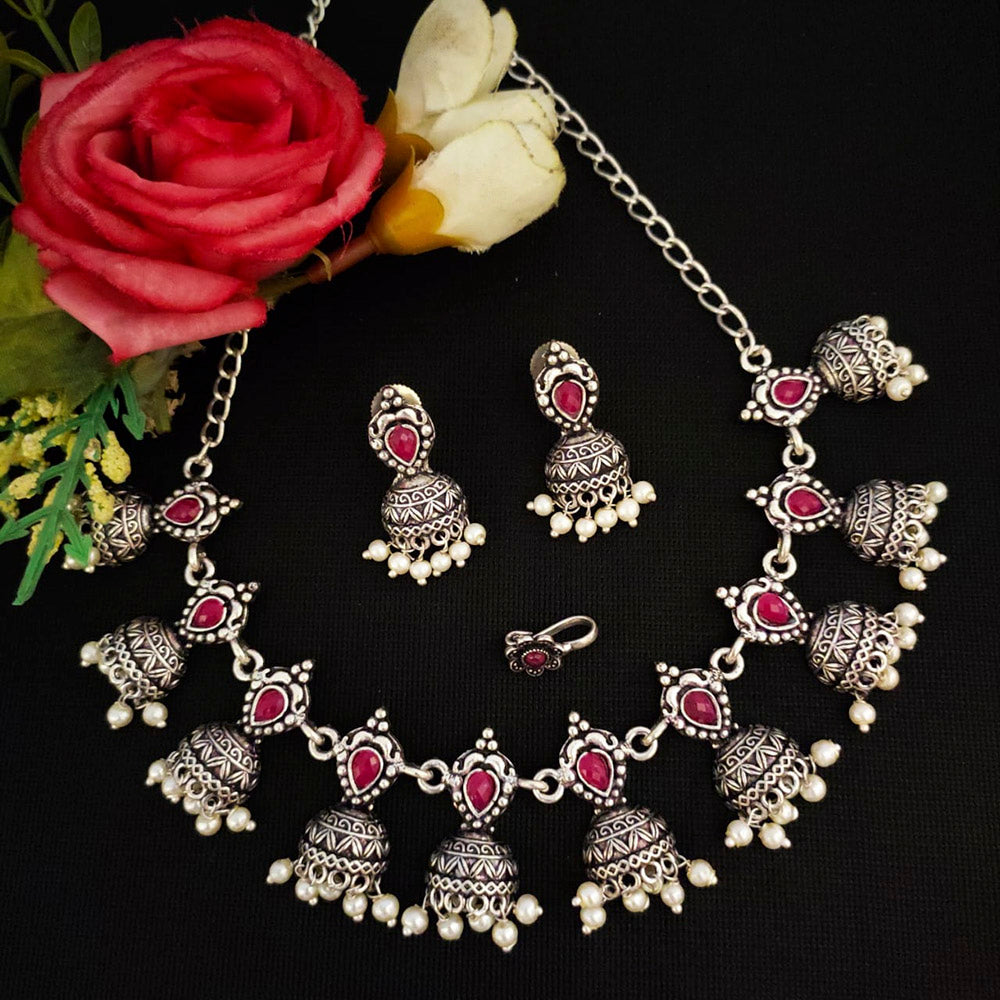Vaamika Oxidized Plated Kundan Stone Choker Necklace Set