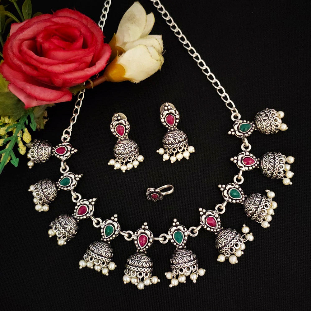 Vaamika Oxidized Plated Kundan Stone Choker Necklace Set