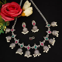 Vaamika Oxidized Plated Kundan Stone Choker Necklace Set