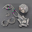 Vaamika Blaack Thread Oxidised Ganpati Necklace Set With  Earrings, Ring , Bracelet