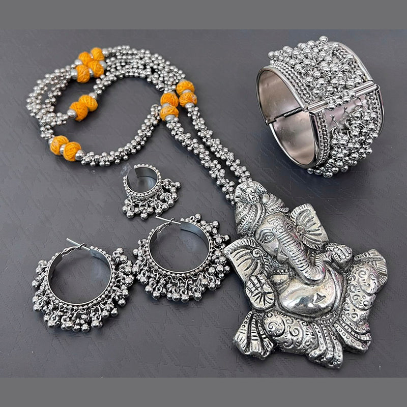 Vaamika Blaack Thread Oxidised Ganpati Necklace Set With  Earrings, Ring , Bracelet