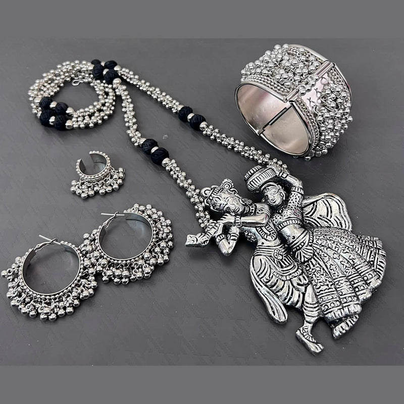 Vaamika Oxidized Plated Radha Krishna Necklace Set With  Earrings, Ring , Bracelet