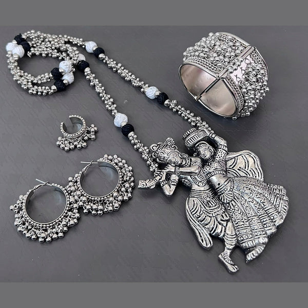 Vaamika Oxidized Plated Radha Krishna Necklace Set With  Earrings, Ring , Bracelet