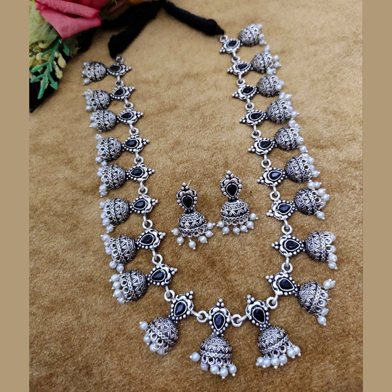 Vaamika Oxidised Plated Pota Stone Long Necklace Set