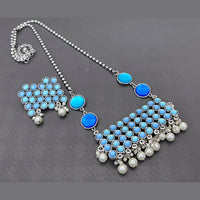 Vaamika Pota Stone Silver Plated Long Necklace Set