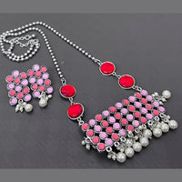 Vaamika Pota Stone Silver Plated Long Necklace Set