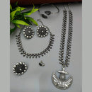 Vaamika Oxidized Plated Long And Short Necklace Set With Nose Ring , Ring , Bracelet Combo