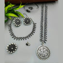 Vaamika Oxidized Plated Long And Short Necklace Set With Nose Ring , Ring , Bracelet Combo