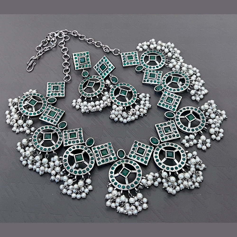 Vaamika Austrian Stone Silver Plated Choker Necklace Set