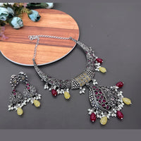 Vaamika Kundan Stone Silver Plated Choker Necklace Set