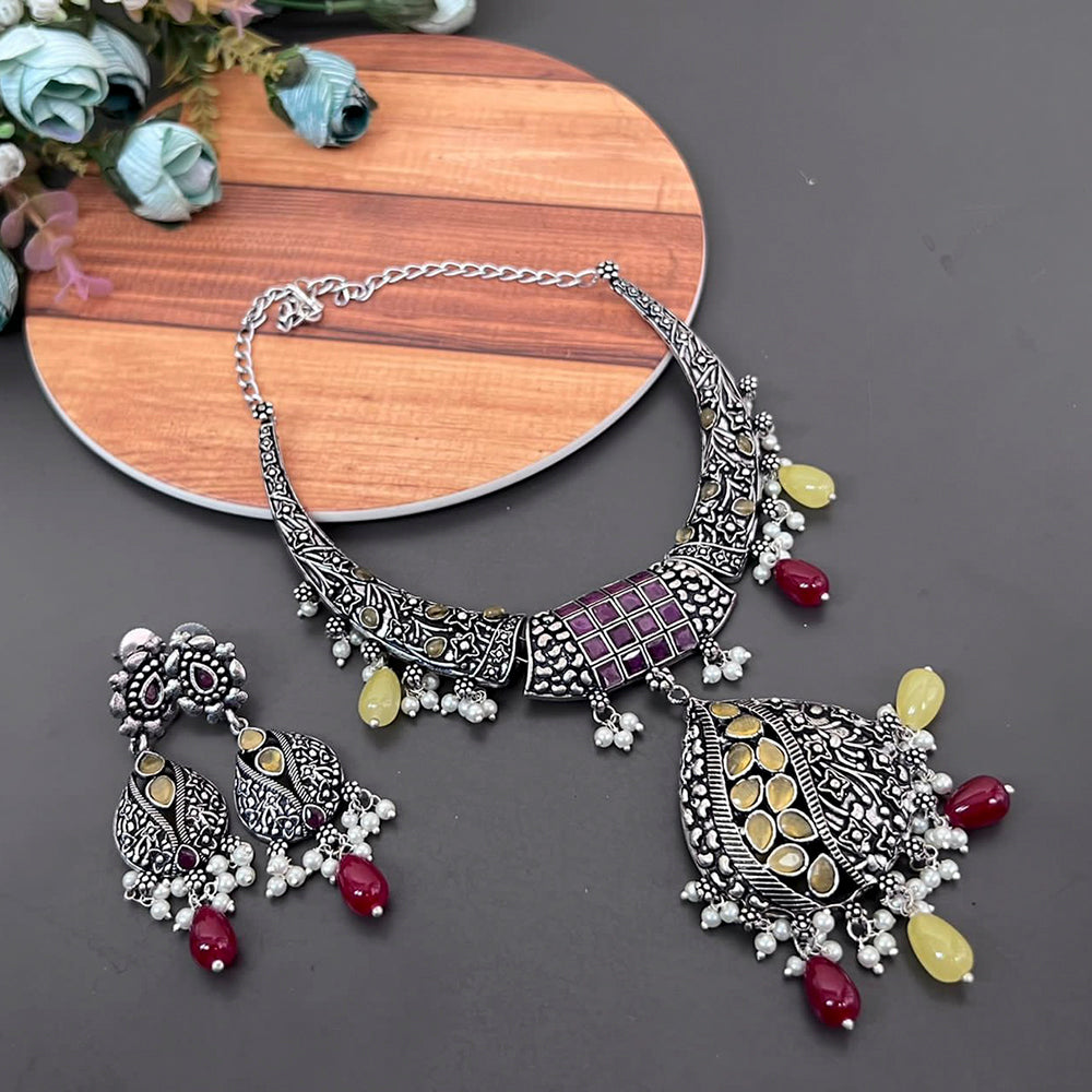 Vaamika Kundan Stone Silver Plated Choker Necklace Set