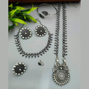 Vaamika Oxidized Plated Long And Short Necklace Set With Nose Ring , Ring , Bracelet Combo