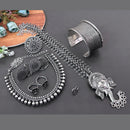 Vaamika Oxidized Plated Long & Choker Necklace Set With Nose Pin , Ring , Kada , toe Ring