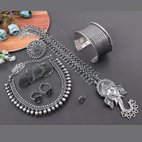 Vaamika Oxidized Plated Long & Choker Necklace Set With Nose Pin , Ring , Kada , toe Ring