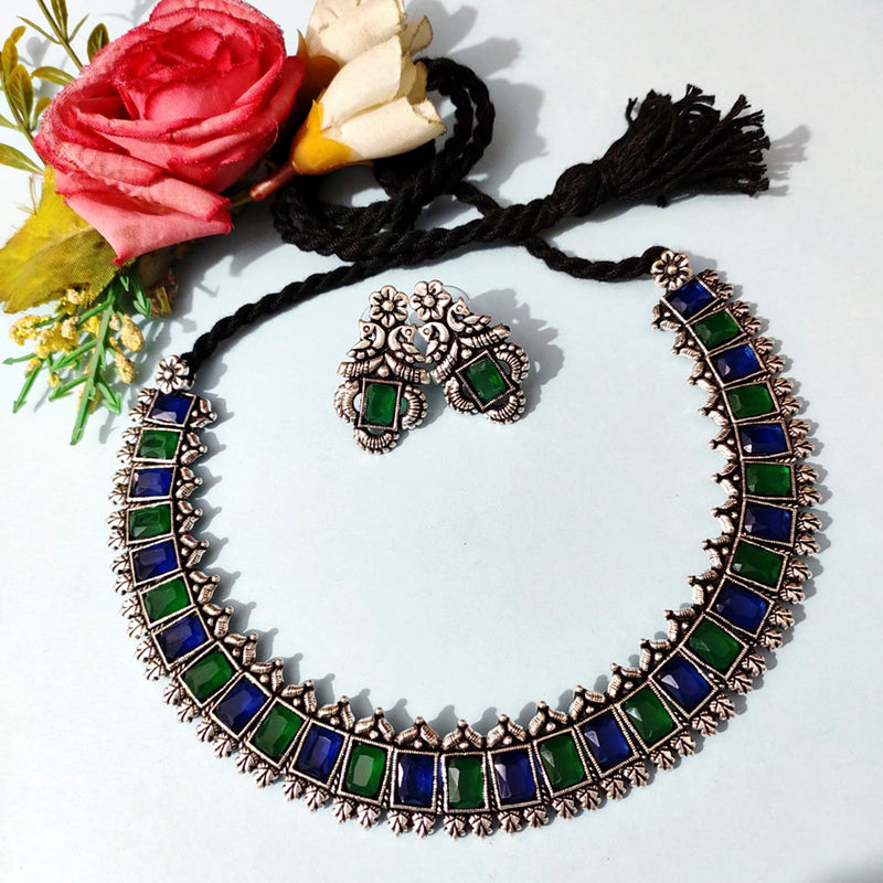 Vaamika Pota Kundan Stone Thread Oxidized Plated Necklace Set