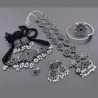 Vaamika Oxidized Plated Long & Choker Necklace Set With Nose Pin , Ring , Kada