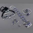 Vaamika Oxidized Plated Long & Choker Necklace Set With Nose Pin , Ring , Kada