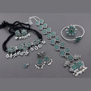 Vaamika Oxidized Plated Long & Choker Necklace Set With Nose Pin , Ring , Kada